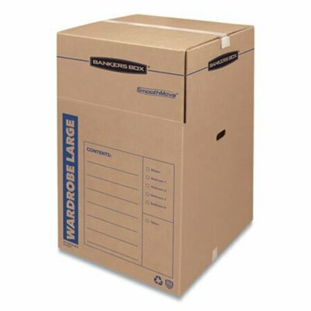 FELLOWES 1, SMOOTHMOVE WARDROBE BOX, REGULAR SLOTTED CONTAINER RSC, 24in X 24in X 40in, BROWN KRAFT/BLUE, 3CT 7711001